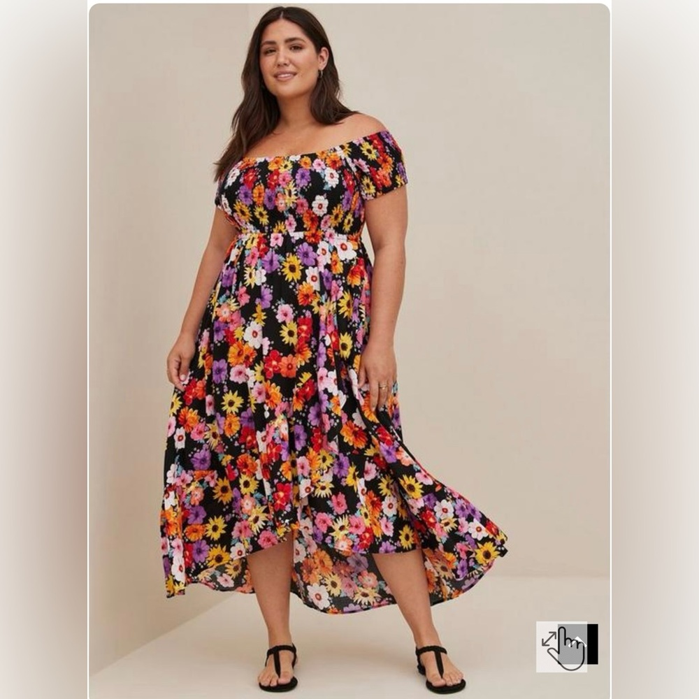 Torrid Maxi Challis Off-Shoulder Floral Hi Low Dress Plus Size 3XL